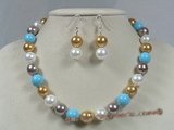 spset016 multi colour sea shell pearl beach pearl necklace earrings set