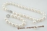 spset017 12mm white south sea shell pearl necklace earrings set