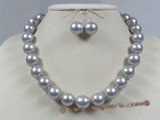 spset018 12mm grey south sea shell pearl necklace earrings set
