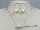 spset023 white round shell pearl pendant & hoop earrings in wholesale