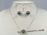 spset025 sterling silver Black shell pearl pendant& earrings jewelry set