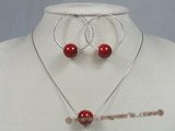 spset026 sterling Red shell pearl pendant& earrings jewelry set in wholesale