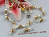 spset034 white and champagne sea shell pearl Y style necklace earrings set