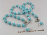spset036 10mm Turquoise color shell pearl & crystal necklace jewelry set