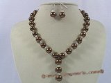 spset041 12mm coffee sea shell pearl necklace& earrings set