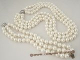 spset045 Triple rows 10mm white shell pearl necklace bracelet set in  wholesale