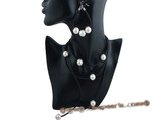 spset053 Black leather thong moveable sea shell pearls necklace for Xmas gift