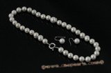 spset058 Beautiful 10mm white round shell pearl necklace&earrings set