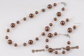 Spset069 Trendy Coffee Color Round Shell Pearl Bridal Jewelry Set