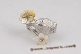sr009 Designer Flower Shell Silver-toned Adjustable Ring