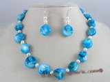 SSET002 sky bule nugget shell  shell necklace set with 925silver earrings