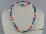 SSET026 Three strands multi-color oval shell necklace wholesale