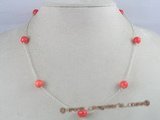 tcpn009 Handcrafted 16-inch sterling Tin Cup coral Necklace with 8mm pink coral beads