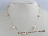 tcpn013 Tin Cup Pearl Necklace 16 Inch pink rice shape freshwater Pearls
