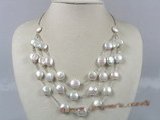 tcpn044 12mm white coin pearl layer tin-cup necklace