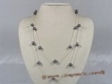 tcpn047 Handcrafted 46inch 8-9mm black potato pearl sterling  tin cup necklace
