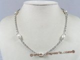 tcpn048 Silver 17 inch 8-9mm white rice shape pearl Tin cup necklace