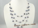 tcpn054  7-8mm freshwater potato pearl layer tin-cup necklace in black color