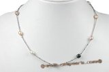 tcpn066 6-7mm freshwaer rice pearl and alloy chain tin-cip necklace