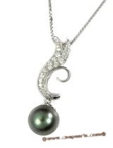 thpd006 10-11mm Black Tahitian round Pearl Wave Pendant in wholesale