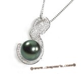 thpd011 Sterling silver 10-11mm Tahitian black Pearl & Swarovski CZ's Pendant