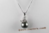 Thpd092 Design 13-14mm Semi-baroque Black Tahitian Pearl 925silver Pendant, A quality