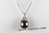 Thpd093 Sterling silver Semi-baroque Black Tahitian Pearl Pendant, 10-11mm, A quality