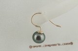 Thpe001 14K yellow gold 8-9mm black round tahitian pearl fishhook earings