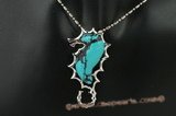 Tpd011 25*45mm hippocampus shape turquoise silver tone pendant