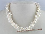 tpn003 Three strands 4-5mm white top-drilled freshwater pearl twisted necklace