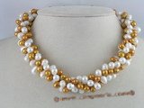 tpn005 Three twisted strands 6-7mm side drilled freshwater pearl necklace