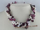 tpn007 Three twisted strands 10-11mm wine red Blister pearls necklace with crystals beads
