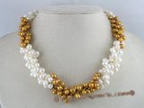 tpn015 three twisted strands 6-7mm white mixing coffee side-drilled pearls necklace