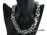 tpn020 three twisted strands 6-7mm white mixing black top-drilled pearls necklace