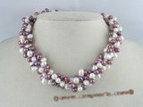 tpn022 three twisted strands 6-7mm white mixing purple top-drilled pearls necklace