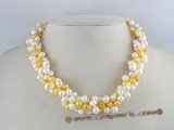tpn024 twisted white side-dirlled pearl necklace with yellow nugget pearl