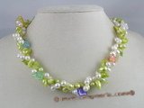 tpn029 Double twisted cultured pearl necklaces with green blister and white top dirlled pear