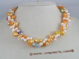 tpn032 Double twisted cultured pearl necklaces with yellow blister and white top dirlled pear