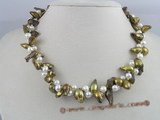 tpn037 Two strands 9*20mm coffee wing pearl twisted necklace