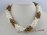 tpn039 three twisted strands 6-7mm side-drilled pearls necklace