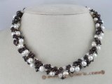 tpn043 Three twisted strands potato cultured pearl necklace with garnet