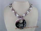 tpn051 purple top-dirlled pearl twisted necklace with cross keshi pearl