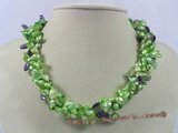 tpn056 three twisted strands 7*12mm green blister pearl necklace with crystal