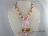 tpn057 Colleen's Cultured champagne rice shape Pearl and Crystal Necklace
