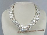 tpn096 four strands twisted 12mm white coin pearl necklace