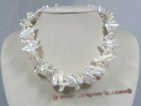 tpn097 double strands twisted 7*18mm white biwa pearl necklace