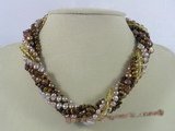 tpn102 six strands cultured pearl combine & gemstone twisted necklace