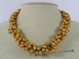 tpn107 Triple strands 6-7mm champagne side-dirlled pearl twisted necklace