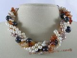 tpn111 Five twisted strands multicolor pearl&agate neckalce jewelry wholesale