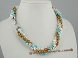 tpn115 Triple strands double shiny cultured pearl twisted neckalce on sale